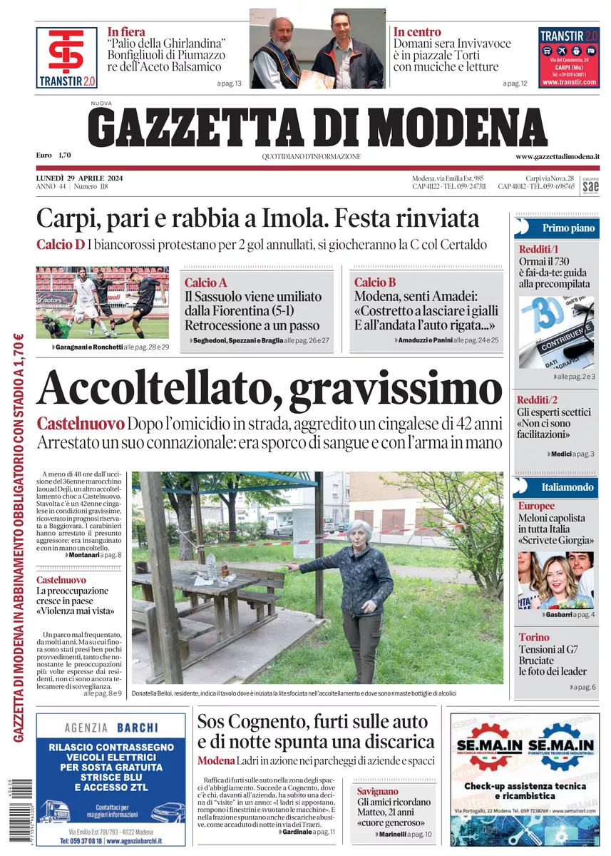 Prima-pagina-gazzetta di modena-oggi-edizione-del-2024-04-29